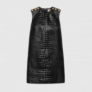NWT Gucci leather dress black Crocodile print size 38